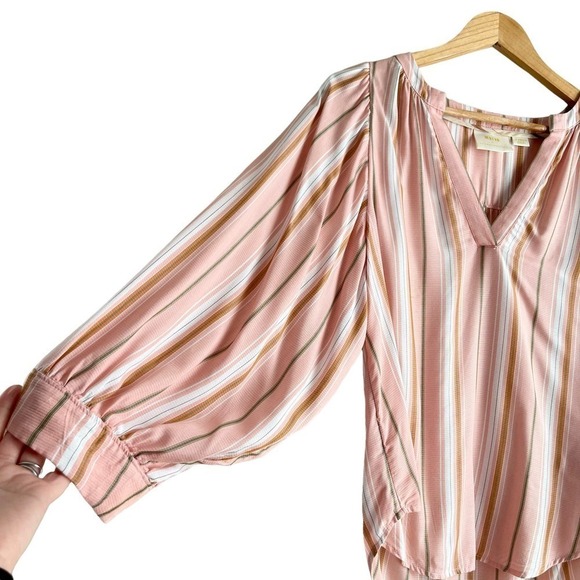 Anthropologie Maeve Brenda Peasant Top Blouse in Pink Stripes, Size XS - Picture 8 of 16